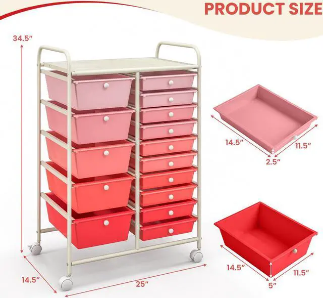 Alt view image 5 of 7 - SlickBlue 15-Drawer Utility Rolling Organizer Cart Multi-Use Storage