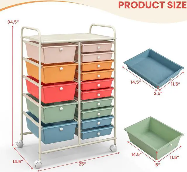 Alt view image 5 of 7 - SlickBlue 15-Drawer Utility Rolling Organizer Cart Multi-Use Storage