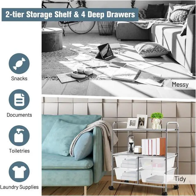 Alt view image 5 of 7 - SlickBlue 4 Drawers Shelves Rolling Storage Cart Rack