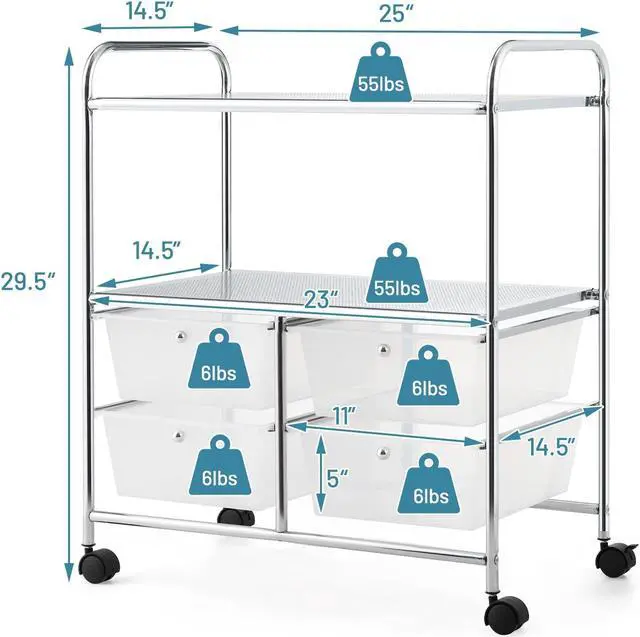 Alt view image 6 of 7 - SlickBlue 4 Drawers Shelves Rolling Storage Cart Rack