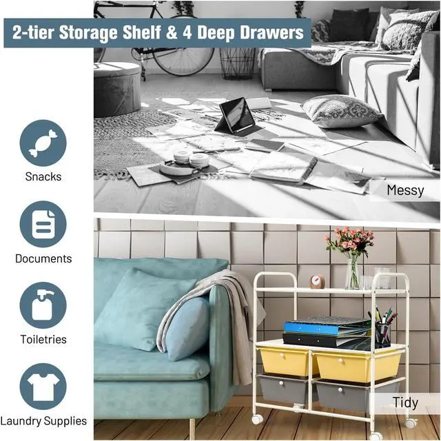 Alt view image 5 of 7 - SlickBlue 4 Drawers Shelves Rolling Storage Cart Rack