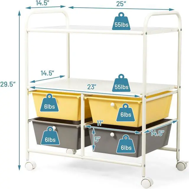 Alt view image 6 of 7 - SlickBlue 4 Drawers Shelves Rolling Storage Cart Rack