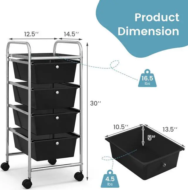 Alt view image 4 of 7 - SlickBlue 4-Drawer Cart Storage Bin Organizer Rolling with Plastic Drawers