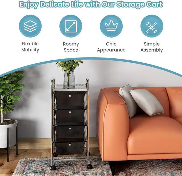 Alt view image 5 of 7 - SlickBlue 4-Drawer Cart Storage Bin Organizer Rolling with Plastic Drawers