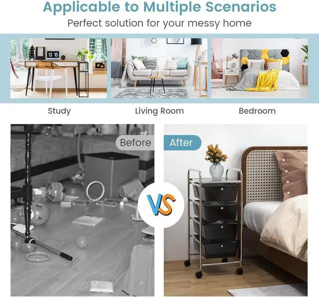 Alt view image 6 of 7 - SlickBlue 4-Drawer Cart Storage Bin Organizer Rolling with Plastic Drawers