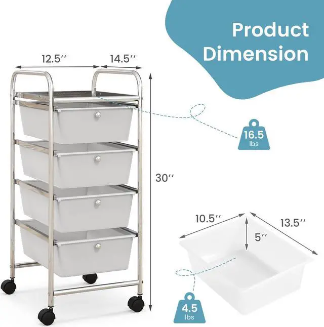 Alt view image 5 of 7 - SlickBlue 4-Drawer Cart Storage Bin Organizer Rolling with Plastic Drawers