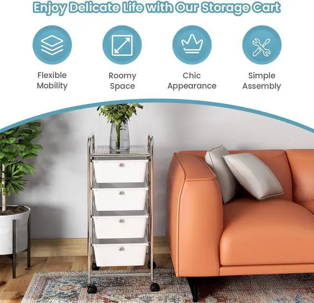 Alt view image 6 of 7 - SlickBlue 4-Drawer Cart Storage Bin Organizer Rolling with Plastic Drawers
