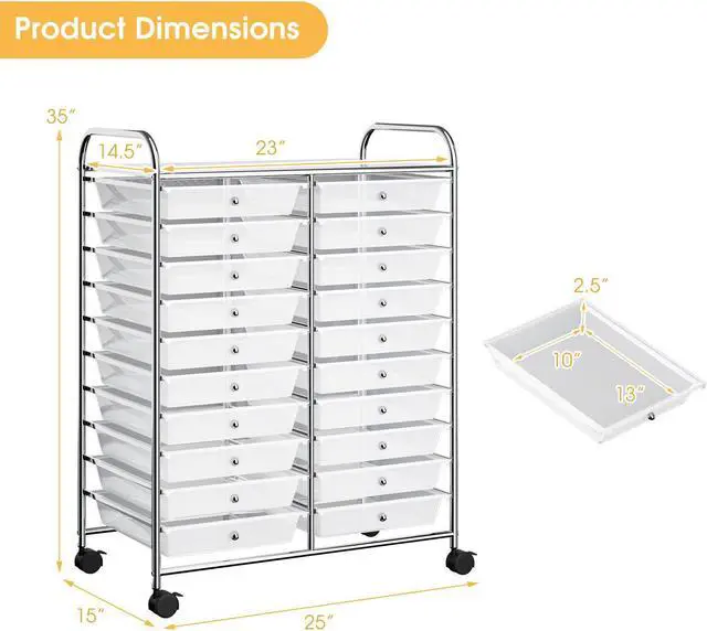 Alt view image 5 of 7 - SlickBlue 20 Drawers Storage Rolling Cart Studio Organizer
