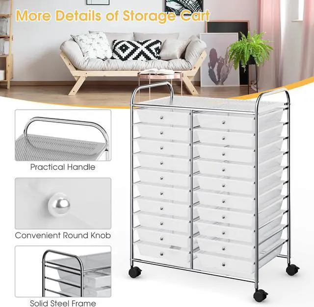 Alt view image 6 of 7 - SlickBlue 20 Drawers Storage Rolling Cart Studio Organizer