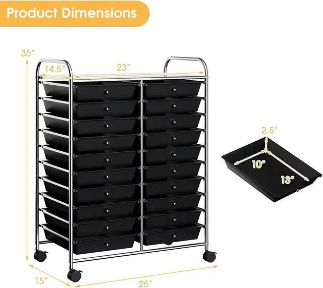 Alt view image 3 of 7 - SlickBlue 20 Drawers Storage Rolling Cart Studio Organizer