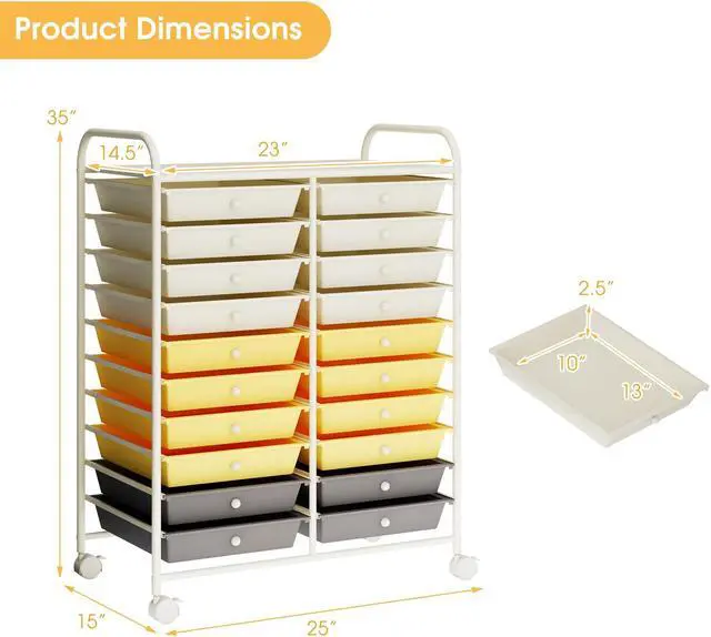 Alt view image 5 of 7 - SlickBlue 20 Drawers Storage Rolling Cart Studio Organizer