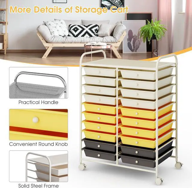 Alt view image 7 of 7 - SlickBlue 20 Drawers Storage Rolling Cart Studio Organizer