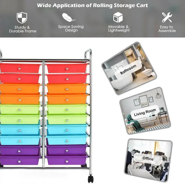 Alt view image 4 of 7 - SlickBlue 20 Drawers Storage Rolling Cart Studio Organizer
