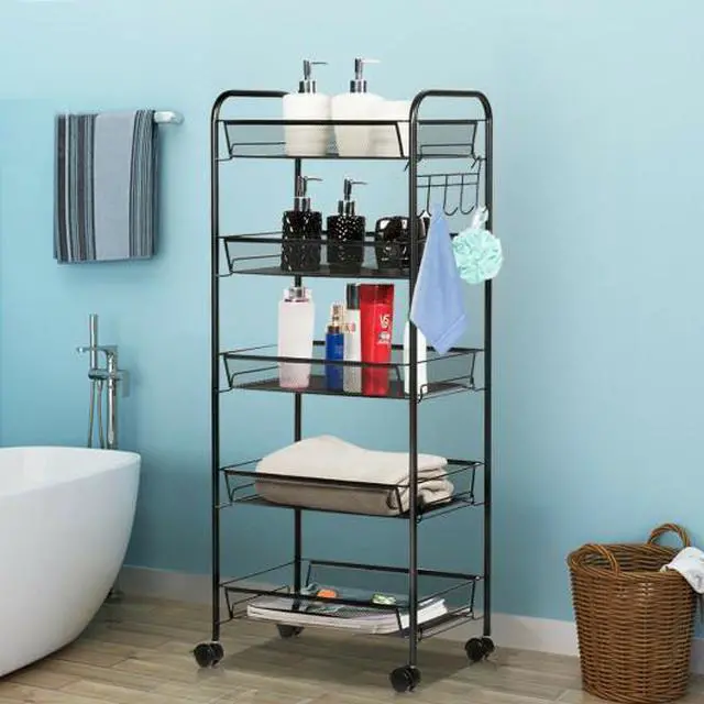 Alt view image 2 of 3 - SlickBlue 5 Tier Mesh Rolling File Utility Cart Storage Basket