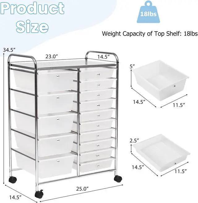 Alt view image 6 of 7 - SlickBlue 15-Drawer Utility Rolling Organizer Cart Multi-Use Storage