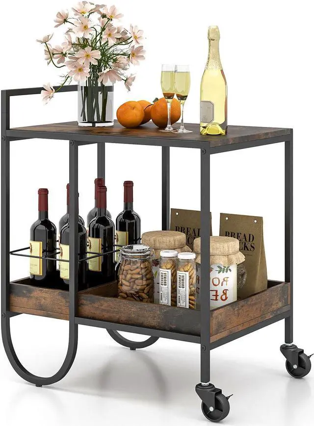 Alt view image 4 of 7 - SlickBlue Rolling Buffet Serving Cart with Removable Metal Wire Wine Rack