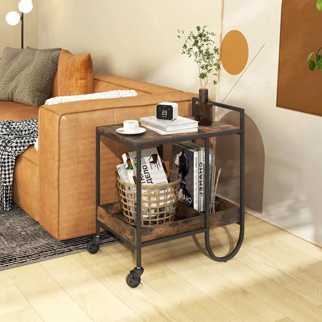Alt view image 2 of 7 - SlickBlue Rolling Buffet Serving Cart with Removable Metal Wire Wine Rack