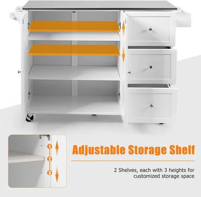 Alt view image 6 of 7 - SlickBlue Kitchen Island 2-Door Storage Cabinet with Drawers and Stainless Steel Top-White