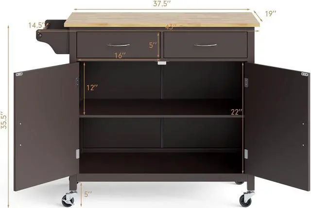 Alt view image 4 of 7 - SlickBlue Modern Rolling Kitchen Cart Island with Wooden Top-Brown