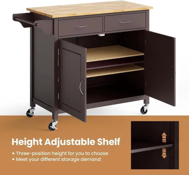 Alt view image 6 of 7 - SlickBlue Modern Rolling Kitchen Cart Island with Wooden Top-Brown