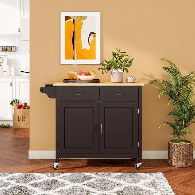 Alt view image 7 of 7 - SlickBlue Modern Rolling Kitchen Cart Island with Wooden Top-Brown