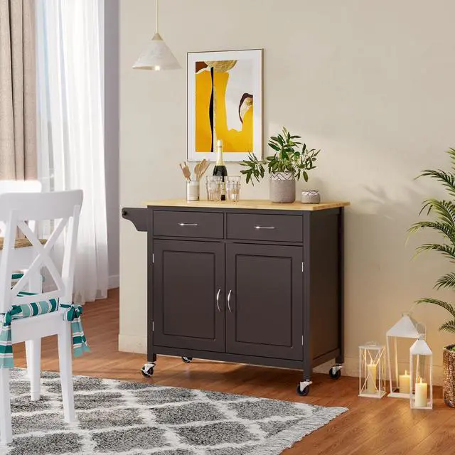 Alt view image 2 of 7 - SlickBlue Modern Rolling Kitchen Cart Island with Wooden Top-Brown