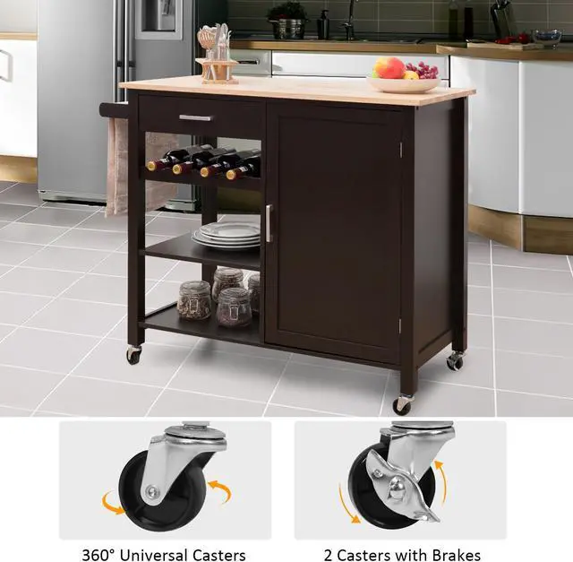 Alt view image 4 of 7 - SlickBlue Kitchen Island Cart Rolling Serving Cart Wood Trolley