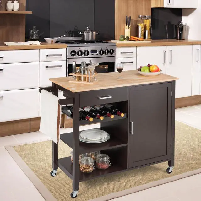 Alt view image 2 of 7 - SlickBlue Kitchen Island Cart Rolling Serving Cart Wood Trolley