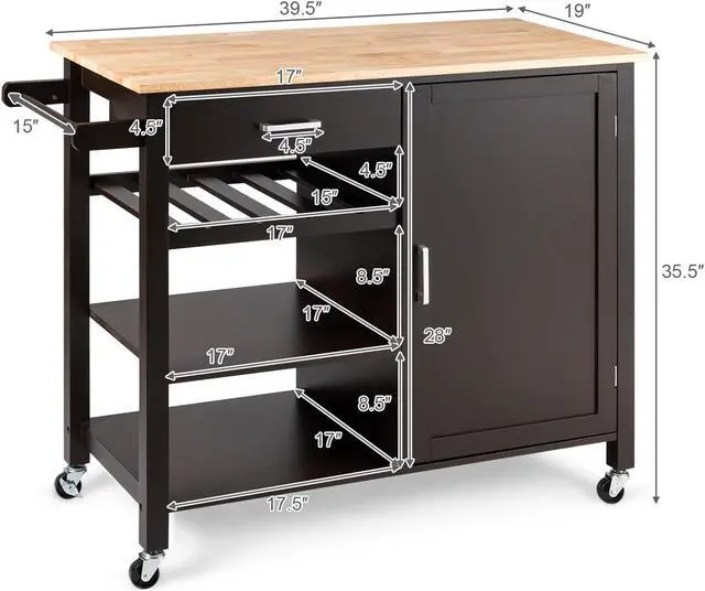 Alt view image 5 of 7 - SlickBlue Kitchen Island Cart Rolling Serving Cart Wood Trolley