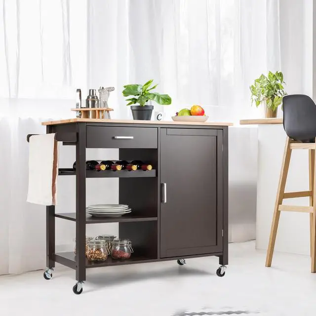 Alt view image 3 of 7 - SlickBlue Kitchen Island Cart Rolling Serving Cart Wood Trolley