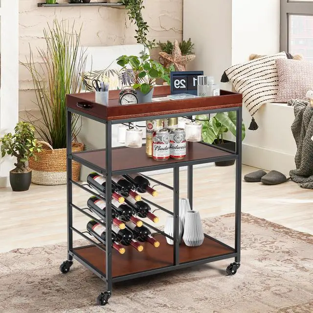 Alt view image 3 of 7 - SlickBlue 3 Tiers Storage Bar Serving Cart with Wine Rack