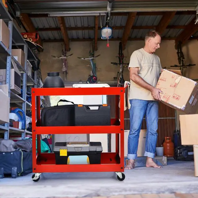 Alt view image 6 of 7 - SlickBlue 3-Tier Utility Cart Metal Mental Storage Service Trolley-Red
