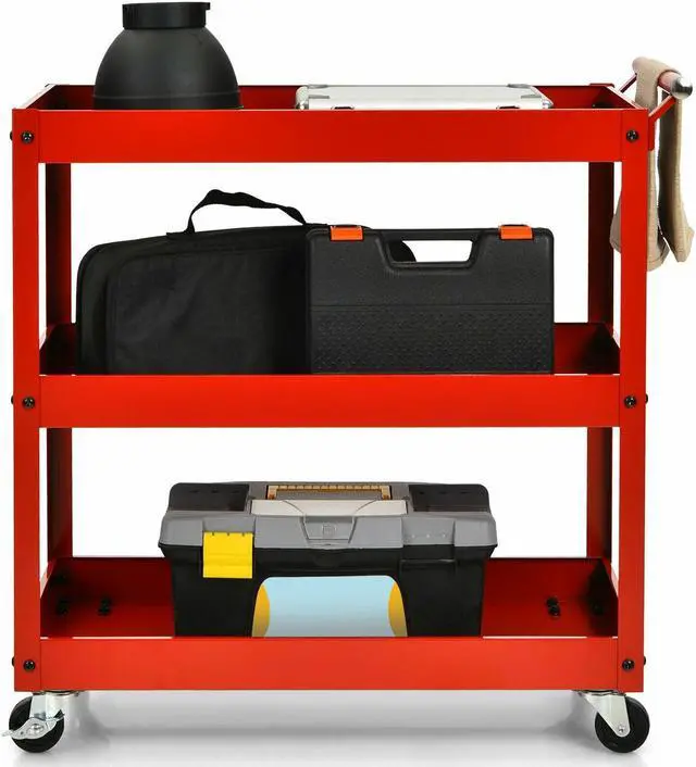 Alt view image 7 of 7 - SlickBlue 3-Tier Utility Cart Metal Mental Storage Service Trolley-Red