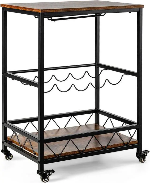 Main image of SlickBlue Kitchen Bar Cart Serving Trolley on Wheels with Wine Rack Glass Holder