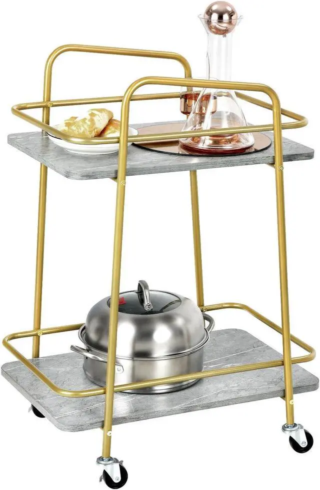 Alt view image 5 of 7 - SlickBlue 2-tier Kitchen Rolling Cart with Steel Frame and Lockable Casters