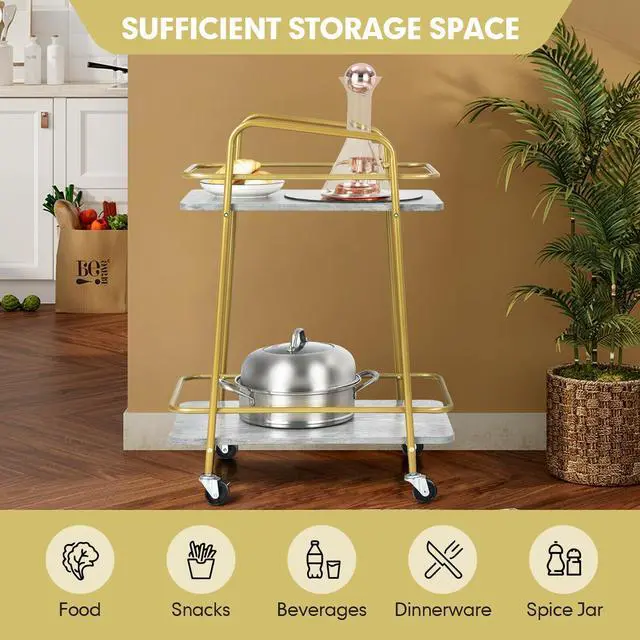 Alt view image 4 of 7 - SlickBlue 2-tier Kitchen Rolling Cart with Steel Frame and Lockable Casters