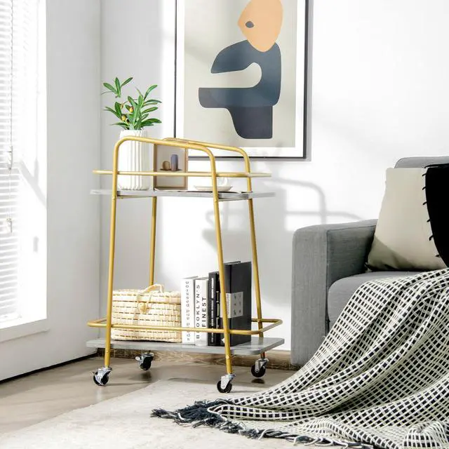 Alt view image 2 of 7 - SlickBlue 2-tier Kitchen Rolling Cart with Steel Frame and Lockable Casters