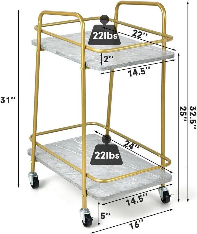 Alt view image 6 of 7 - SlickBlue 2-tier Kitchen Rolling Cart with Steel Frame and Lockable Casters