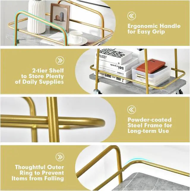 Alt view image 7 of 7 - SlickBlue 2-tier Kitchen Rolling Cart with Steel Frame and Lockable Casters