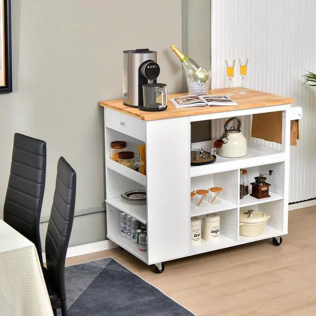 Alt view image 2 of 7 - SlickBlue Kitchen Island Trolley Cart on Wheels with Storage Open Shelves and Drawer
