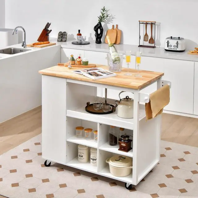 Alt view image 3 of 7 - SlickBlue Kitchen Island Trolley Cart on Wheels with Storage Open Shelves and Drawer