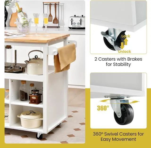 Alt view image 6 of 7 - SlickBlue Kitchen Island Trolley Cart on Wheels with Storage Open Shelves and Drawer