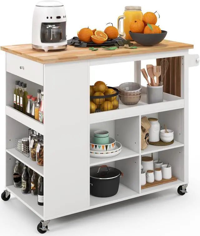 Alt view image 4 of 7 - SlickBlue Kitchen Island Trolley Cart on Wheels with Storage Open Shelves and Drawer