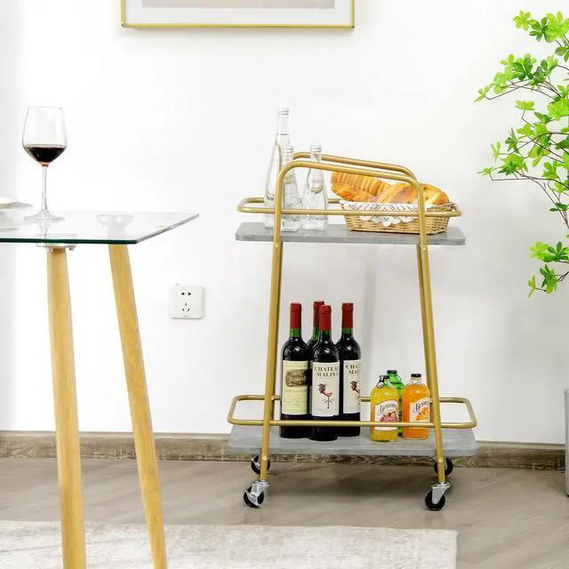 Alt view image 3 of 7 - SlickBlue 2-tier Kitchen Rolling Cart with Steel Frame and Lockable Casters