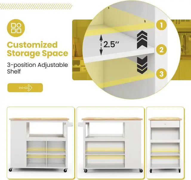 Alt view image 7 of 7 - SlickBlue Kitchen Island Trolley Cart on Wheels with Storage Open Shelves and Drawer