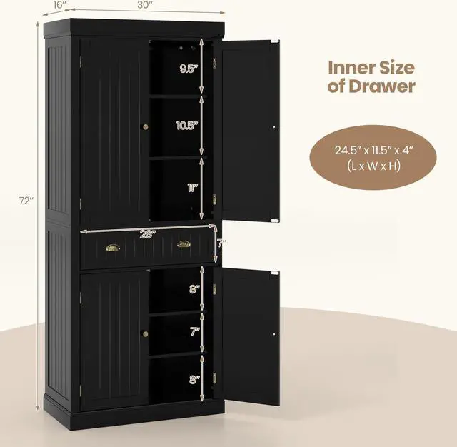 Alt view image 5 of 7 - SlickBlue Cupboard Freestanding Kitchen Cabinet w/ Adjustable Shelves