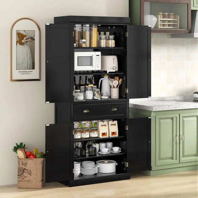 Alt view image 3 of 7 - SlickBlue Cupboard Freestanding Kitchen Cabinet w/ Adjustable Shelves