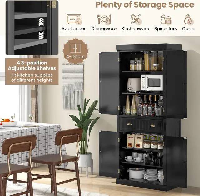 Alt view image 7 of 7 - SlickBlue Cupboard Freestanding Kitchen Cabinet w/ Adjustable Shelves
