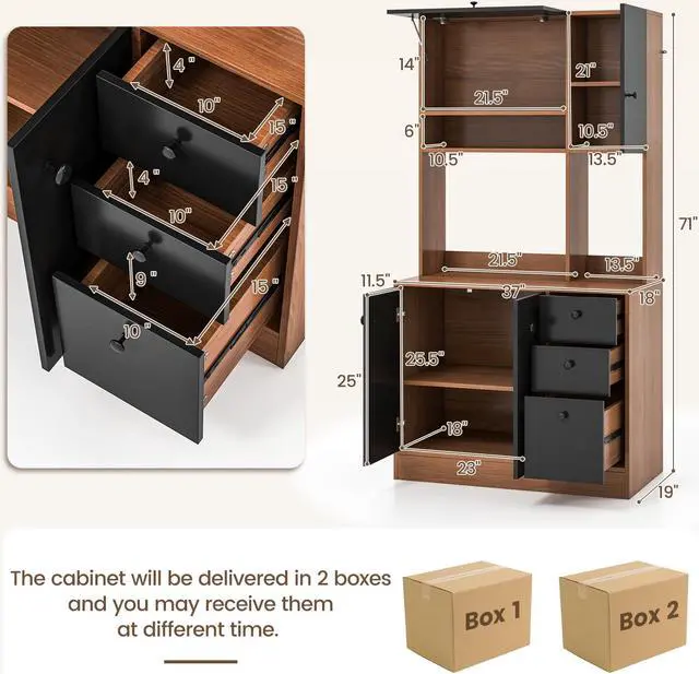 Alt view image 5 of 7 - SlickBlue 71 Inch Kitchen Pantry with 3 Storage Cabinet and 3 Deep Drawers