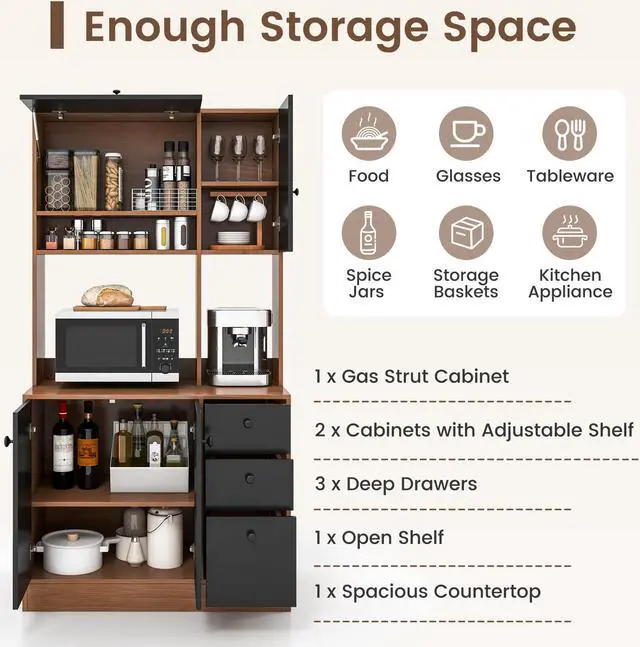Alt view image 6 of 7 - SlickBlue 71 Inch Kitchen Pantry with 3 Storage Cabinet and 3 Deep Drawers